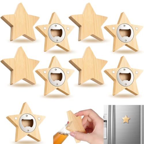 Vesici 24 Pcs Magnetic Bottle Opener 2.5in DIY Bamboo Star Shape Beer Openers Wooden Fridge Magnet Refrigerator Sticker Gift for Beer Lover Wedding Guest Kitchens Bars Parties
