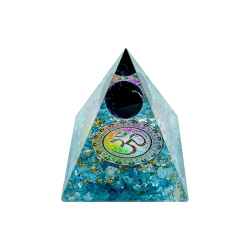 Image of Om Turquoise Amethyst Ball Pyramid (3inch) | Crystal Pyramid for Positive Energy, Wealth, Meditation,Money, Health, Good Luck,Vastu Correction, Office, Home Dcor, Gift