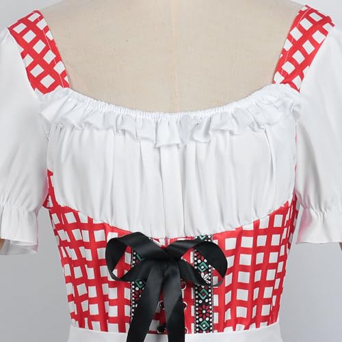 Robe traditionnelle d'été chic, Dirndl bavarois rouge de qualité supérieure - 5