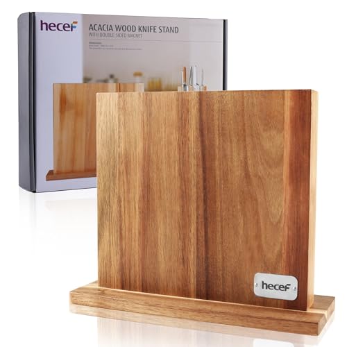 hecef Stylish Acacia Wood Kitchen Knife Holder, Double-Sided Magnetic Knife Block Without Knives, Universal Magnetic Knife Stand for Every Chef