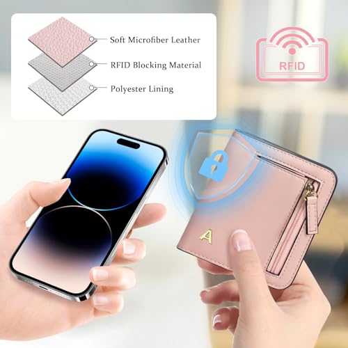 COSHAYSOO Teen Girl Gifts Trendy Stuff Initial RFID Wallet Small, Personalized Graduation Birthday Gift Idea for College Teenage Girls 12 13 14 15 16 17 18 19 20 21 Year Old Trip Favors Pink Letter A2