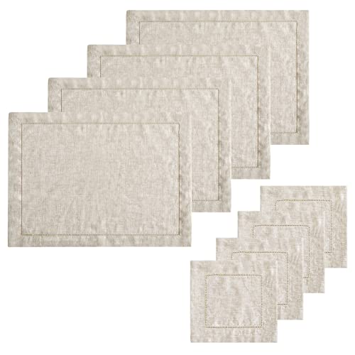 Table Cloth Placemats Linen Hemstitch - 14 X 19 Inch Set Of 4 Farmhouse Fabric Mat Coasters Washable Reusable For Home Kitchen Dining Party Wedding Decor Natural #TOP25