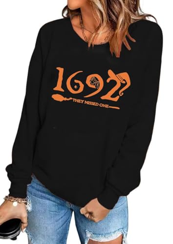 Yuaelria 1692 They Missed One Halloween Long Sleeve Women Vintage Witch Tops Casual Long Sleeve Vacation Blouse(Small,Black-2)