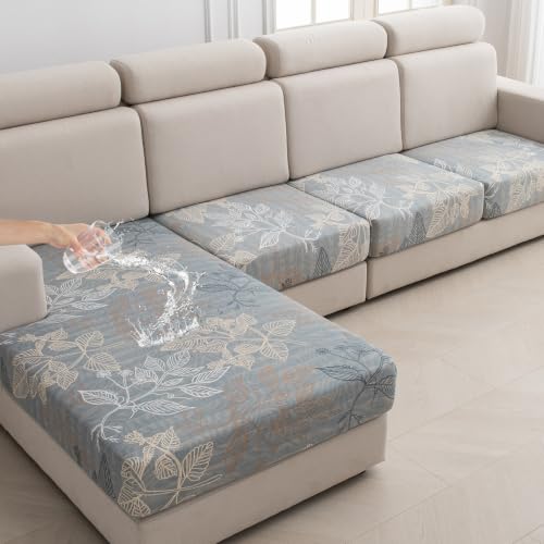 KRFOONN Waterproof Couch Cushion Covers for Sectional Sofa L Shape Stretch Separate Seat Cushion Cover Washable Chaise Lounge Sofa Slipcover Furniture Protector (2 Seats Covers + 1 Chaise Cover, 06)