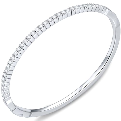 KSTYLE 14K Gold Moissanite Bangle Bracelets for Women, D Color VVS1 Clarity 3EX Cut | S925 Sterling Silver Base | Non Tarnish