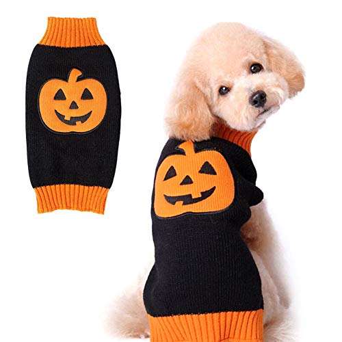 PETCARE Halloween Pet Dog Sweater Pumpkin Striped Knit Jumper Clothes For Dogs Pets Costume Holiday Party for Cat and Puppy(Black Pumpkin,XS)