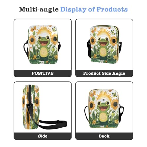 Crossbody Bag Funny Frog Sunflower Messenger Bag for Women Men Purse Shoulder Bag Satchel Bag with Adjustable Strap 214B89444