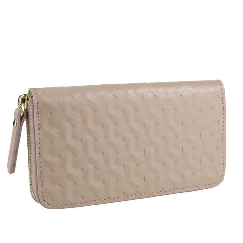 Italian Leather Women's Wallet, 8 Card Slots, Zippered Closure, 7 x 1.6 x 4 inches, Black (Pink)