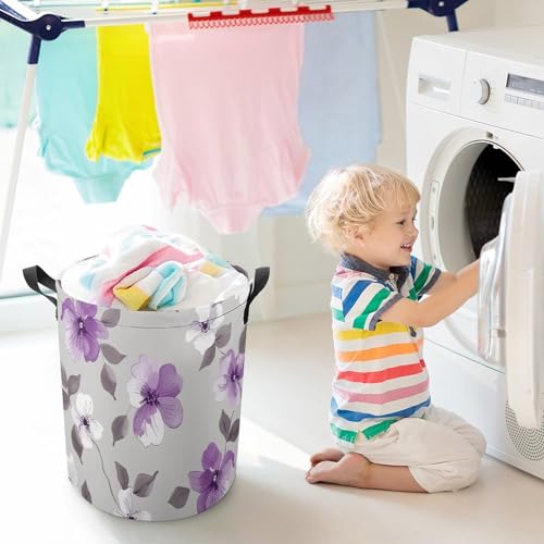 Panier à linge à fleurs violettes imperméable salle de bain - 8
