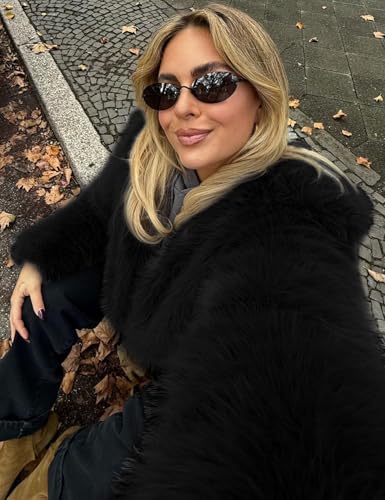 Shiyifa Women's Faux Fur Coat Long Sleeve Fleece Cropped Jacket Open Front Shaggy Warm Short Fall Winter Outerwear3