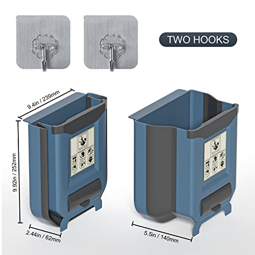 Onadak Hanging Kitchen Trash Can, Countertop Collapsible Trash Can, Small Plastic Dog Proof Trash Can, For Under Sink/Kitchen Compost Bin/Cabinet/Car/Bathroom/Bedroom/Camping (2.4 Gallon Blue Grey) #TOP5