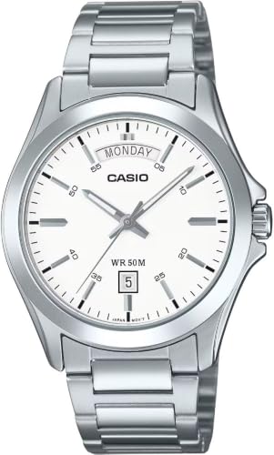 Image of Casio MTP-1370D-7A3VDF Unisex Wrist Watch 40mm Case, Stainless Steel Bracelet Watch, White Dial, Quartz Movement, Day Date Display, 50 Metres Water Resistant