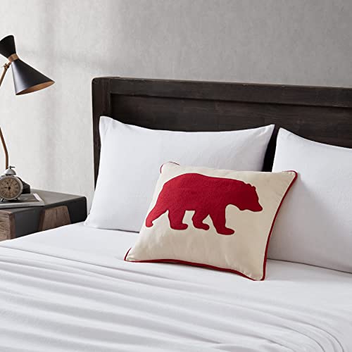 Image of Eddie Bauer Home Throw Pillow with Zipper Closure, Perfect Luxurious Bedding Set for Bed or Sofa, 16 inch x 20 inch, Bear Twill Red