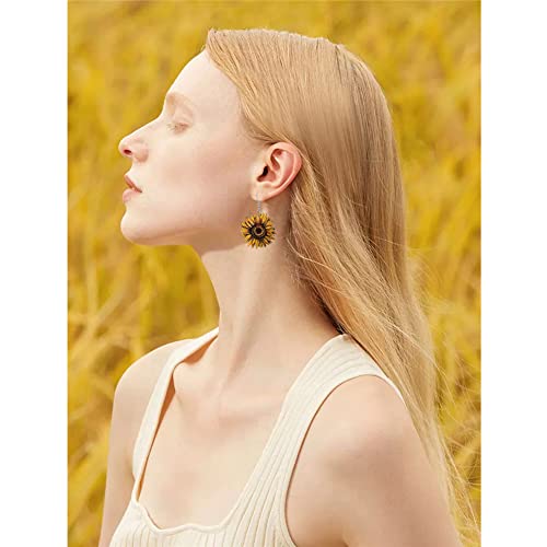 Unique Simple Handmade Wooden Sunflower Daisy Flower Dangle Drop Earrings Bohemian Colour Sunflower Earrings for Women Elegant Summer Boho Jewelry4