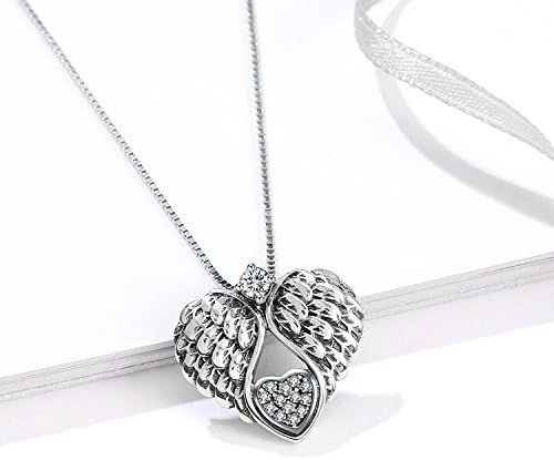 925 Sterling Silver Heart Necklaces for Women,Zirconia Guardian Angel Wing Pendant Necklace Chain Jewellery Gifts For Women Girls Mum Daughter