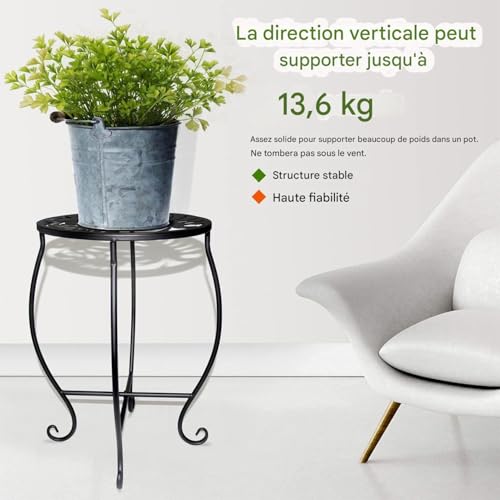 Support de pot de fleurs métallique 38 cm étagère de jardin robuste pour extérieur et balcon - 8