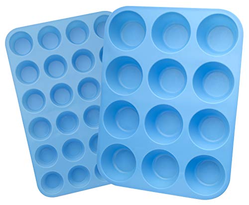 Silicone Muffin and Cupcake Baking Pans - Set of 12 Large and 24