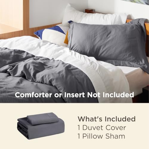 Image of Bedsure Prewashed Twin Duvet Cover, Cotton-Like Bedding Set, Dark Grey | Ultra Soft, Relaxed Texture, Twin XL Breathable Comfort, Hidden Zipper, 8 Corner Ties, Easy Care, OEKO-TEX, Year-Round Use