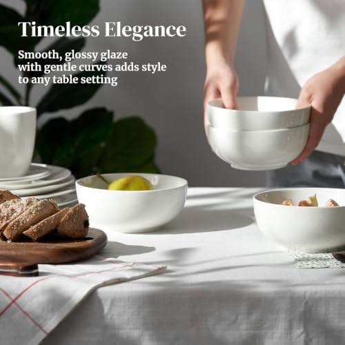 Image of DOWAN 22 OZ White Ceramic Bowls Set of 6 - Perfect for Soup Bowls for Kitchen, Cereal Bowl, Ramen Bowl, Dishwasher & Microwave Safe