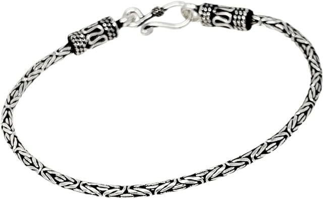 2mm Sterling Silver Bali Chain Bracelet, Handmade 925 Silver Loop Clasp Bracelet for Women, Men, Available in 19cm, 21cm or 23cm