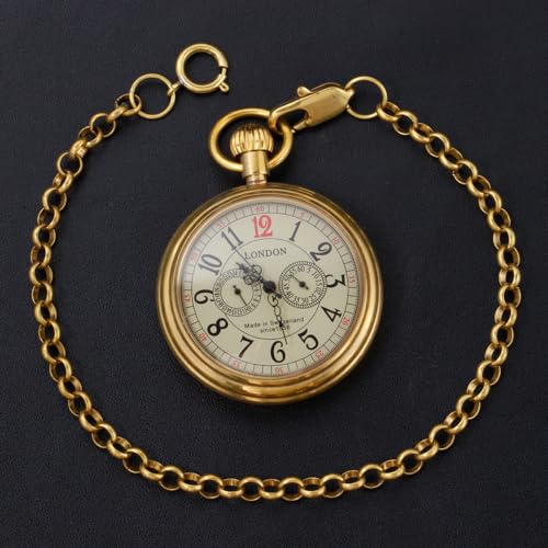 Tiong Relógio masculino vintage de cobre, aço inoxidável, design londrino, mecânico, gravado, à mão,