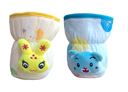 Image of Bottle Covers for Wide Neck /Broad Neck Soft Plush Stretchable Baby Feeding Bottle Cover with Strap for (125ml, 120 ml and 140 ml Feeders (Multicolour) Pack of 2 Blue Yellow)
