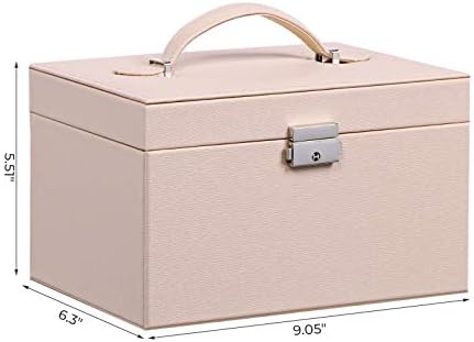ANWBROAD 24 Section Jewelry Box Jewelry Organizer Box Display Storage Case Holder with Lock Mirror Girls Jewelry Box for Earrings Rings Necklaces Bracelets Earrings Gift Pink Faux Leather JJB002F