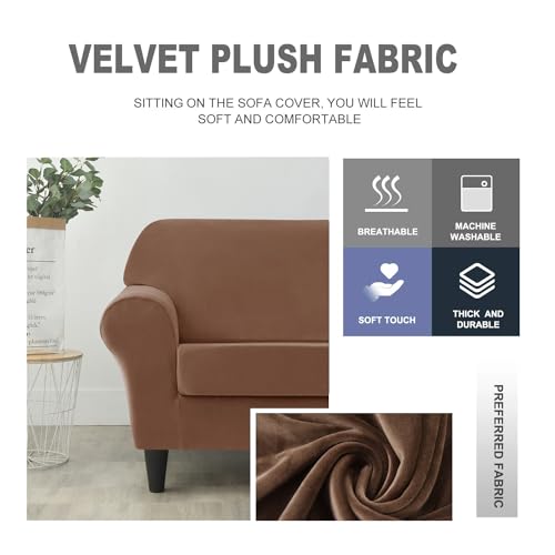 Deisy Dee Velvet Couch Covers - Stretch Soft Sofa Slipcovers for 3 Cushion Couch - Pet Friendly and Durable Fabric for Dogs and Pets - Elegant Protection for Your Living Room Furniture (Brown) by Deisy Dee - Image 4