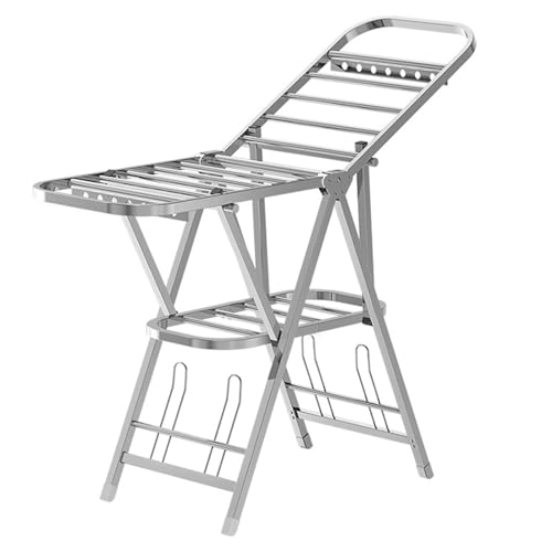 Tragbarer, zusammenklappbarer Wäscheständer, freistehender Wäscheständer, faltbarer Wäscheständer, Edelstahl-Wäscheständer mit höhenverstellbaren Flügeln, Bodenwäscheständer für drinnen und draußen (1