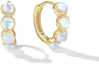 CAITLYNMINIMALIST 18K Gold Plated Sterling Silver Moonstone Dainty Huggie Mini Hoop Hypoallergenic Earrings Gift for Women