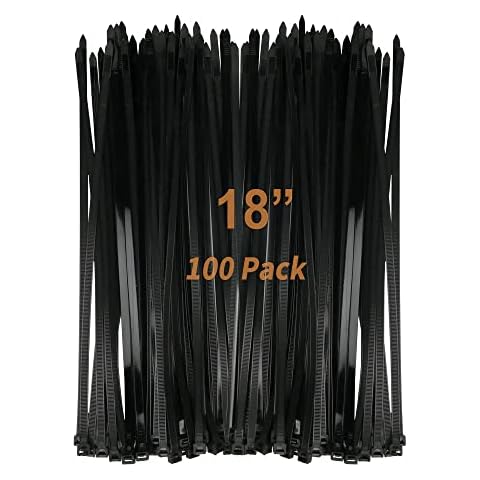 Dekun 18 Inch Zip Ties, Heavy Duty Durable Strong Large Nylon Cable Ties, 175 LB Tensile Strength, (100 Pieces, UV Resistant Black) Cover