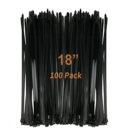 Dekun 18 Inch Zip Ties, Heavy Duty Durable Strong Large Nylon Cable Ties, 175 LB Tensile Strength, (100 Pieces, UV Resistant Black)