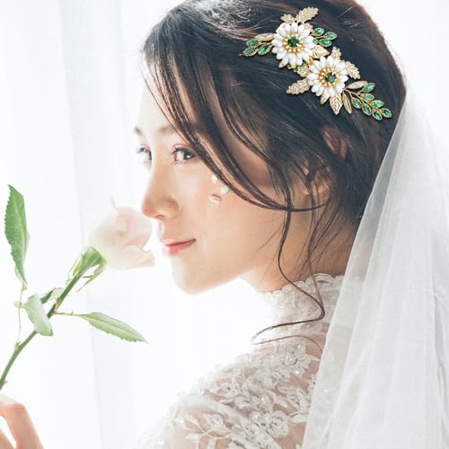 Pinza para cabello boda cristal dorado con flor miniatura 4