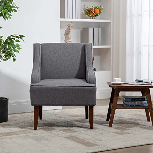Mojay Accent Chair Set Of 2, Modern Linen Living Room Sofa Arm Chair,Comfy Bedroom Reading Chair With Wooden Legs,Grey #TOP7