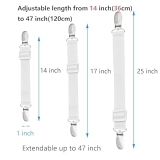 10 pcs Adjustable Bed Sheet Straps,Bed Sheet Clips, Elastic Bed Fitted Sheet Holder from 14 to 47 Inch,Couch/Sofa Cover Straps,Sheet Fastener Suspenders,Fitted Sheet Straps Clips,White