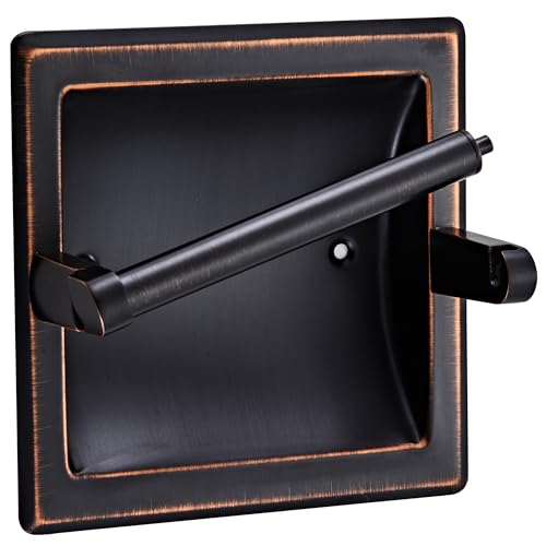 WZKALY Recessed Oil Rubbed Bronze Toilet Paper Holder, Wall Mounted Heavy Duty Pivoting Toilet Paper Roll Holder with Rear Mounting Bracket in Wall, Easy lnstallation, Stainless Steel ORB