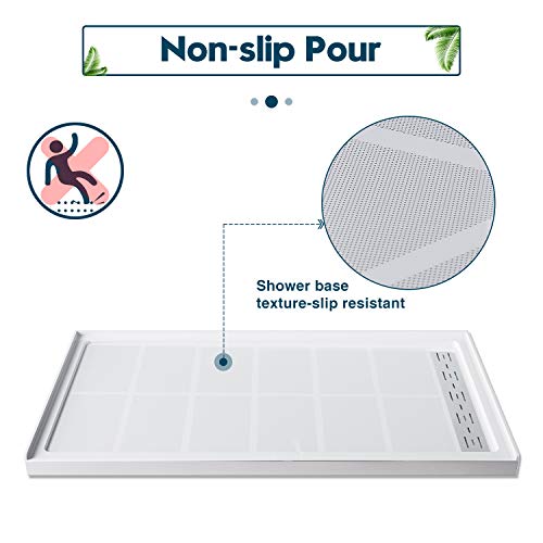 Elegant 60'' L X 32'' W X 4'' H Shower Base With 304 Right Trench Stainless Steel Drain Solid Surface Shower Pan White Including Drain Cover #TOP3