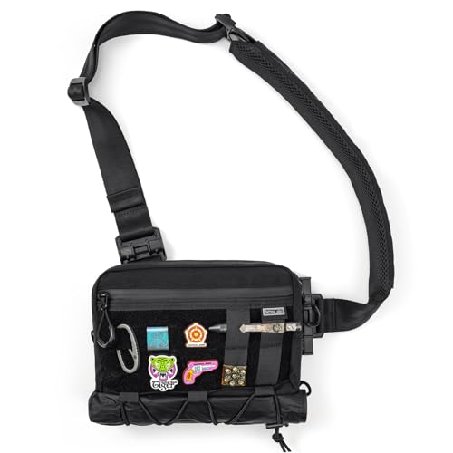 TACTICAL_GEEK Bolsa de ombro transversal, mochila multiuso de nylon, mochila de ombro casual para transporte diário (preto-L3S-CR-pequena)