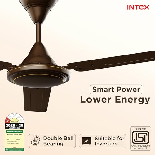 Image of Intex Aero Silk 1200MM Ceiling Fan 3 Blade 380 RPM | High Speed Motor 210 CMM | Air Delivery 50W Low Power Double Ball Bearing | Rust Proof Alluminium Blade 24 Month Warranty (Smoke Brown)