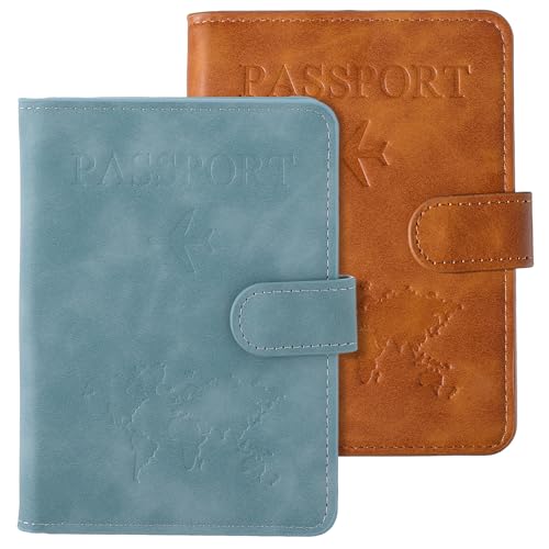 2PCS Passport Book Holder for Travel, Leather Passports Cover with Snap Closure, RFID Blocking...