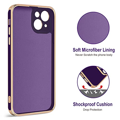 Hython for iPhone 14 Plus Case with Ring Stand [360° Rotatable Ring Holder Magnetic Kickstand] [Support Car Mount] Plated Gold Edge Soft TPU Luxury Protective Phone Case Cover, Dark Purple by Hython - Image 3