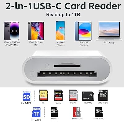 USB C SD Card Reader, Type C SD Card Reader, Supports SD and MicroSD Memory Card Adapters for iPhone 15 16/iPad/MacBook/Mac, Trail Camera Viewer Plug and Play -2 Slots