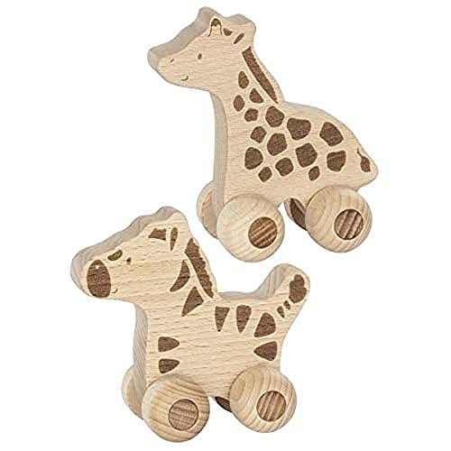 GOKI 54874 Tiere zum Schieben Safari, Natur Spielzeug zum Ziehen, braun