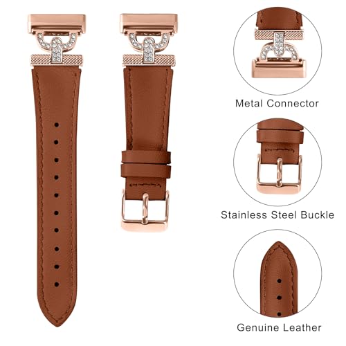 Luxe Leather Bands Compatible With Fitbit Versa 4/Versa 3/Sense 2/Sense Bands For Women D-shaped Bling Metal Buckle Replacement Straps.