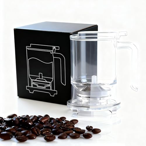 RUIYUE Pour-Over & Immersion Coffee Dripper & Maker, Stop-Valve 17oz Steep-and-Release Brewer, 304 Stainless Steel Mesh Filter, Insulated Handle, Fits Mugs ≤3.5" Rim, BPA-Free (Transparent)
