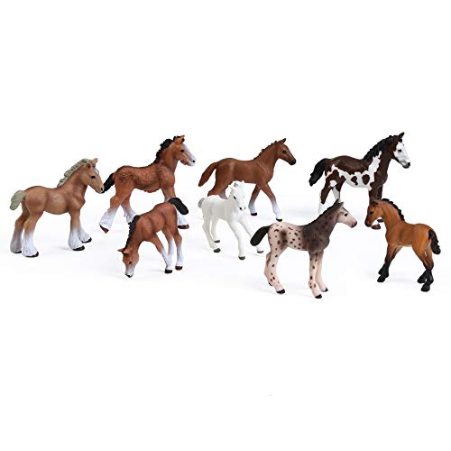 Uandme 8Pcs Horse Foal Toy Figures, Realistic Horse Pony Toy, Plastic Horse Figurines, Horse Animal Toys For Girls And Boys, Horse Club Cake Topper Party Decoration #TOP5