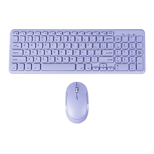 SUPER DREAMワイヤレスキーボード マウスセット 2.4GHz無線キーボード 薄型 静音 バッテリー給電 96キー コンパクト かわいい カラーキーボード 使いやすい Windows対応 英語配列(紫)