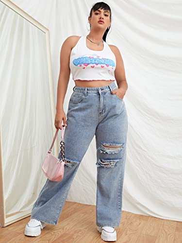 WDIRARA Women's Plus Size High Waist Ripped Wide Leg Jeans Baggy Denim Pants4