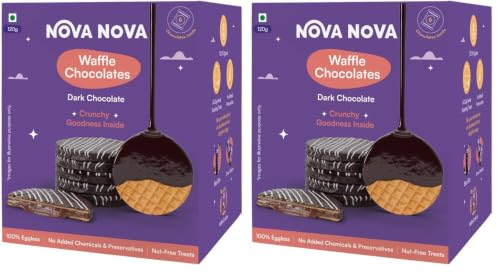 Image of Nova Nova Dark Waffle Chocolates - Box of 6 - Vegetarian, 100% Eggless | No Added Preservatives (120g) (Pack of 2)