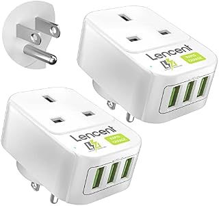 2 Packs UK to US Plug Adapter with 3 USB Ports, LENCENT Grounded America Travel Adapter for USA Mexico Canada Thailand and More (Type B)